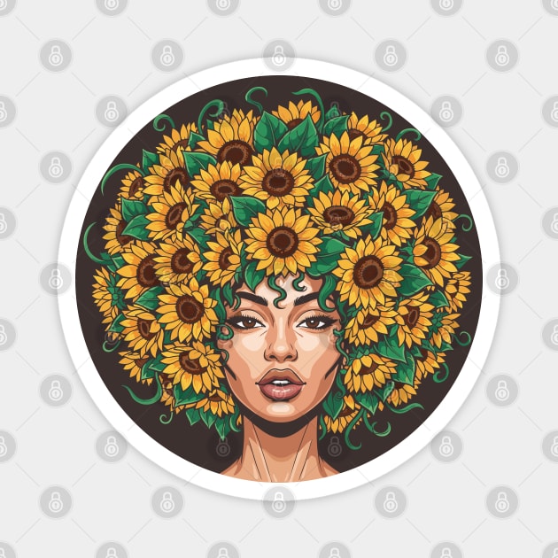 Sunflower Afro Queen Magnet by enrynz